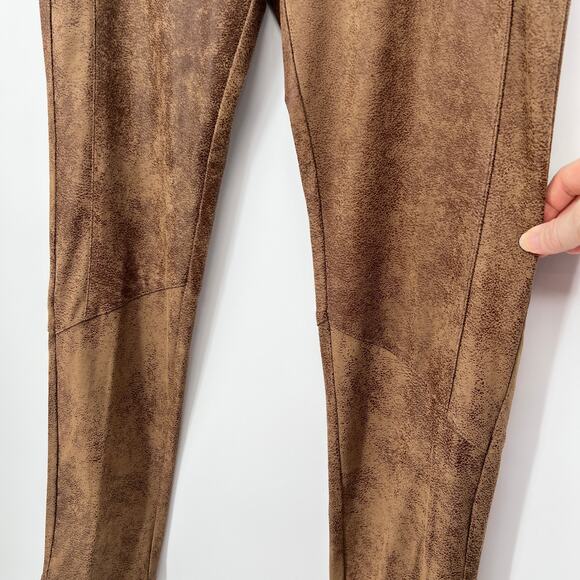 Nanette Lepore Faux Suede Leather Pant Womens 12 Mocha Brown Distressed Stretch - Picture 4 of 12